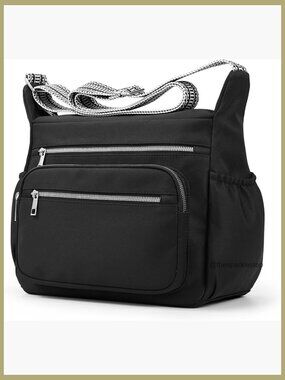 Large Lightweight Nylon Crossbody Bag with Multiple Pockets for Travel
